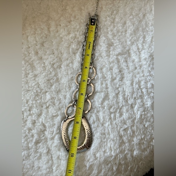 Chico’s Silvertone Textured Pendant Necklace Statement Chain Link 0678 P - Picture 7 of 11